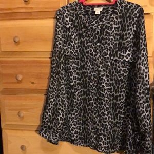 Black/white/grey Leopard print long sleeve top